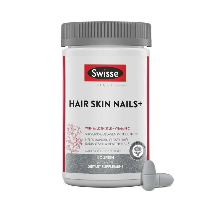 Swisse Biotin Hair Skin and Nails Collagen Supplement for Women & Men | Milk Thistle, Biotin, Vitamin C, Zinc & Iron|150 Tablets