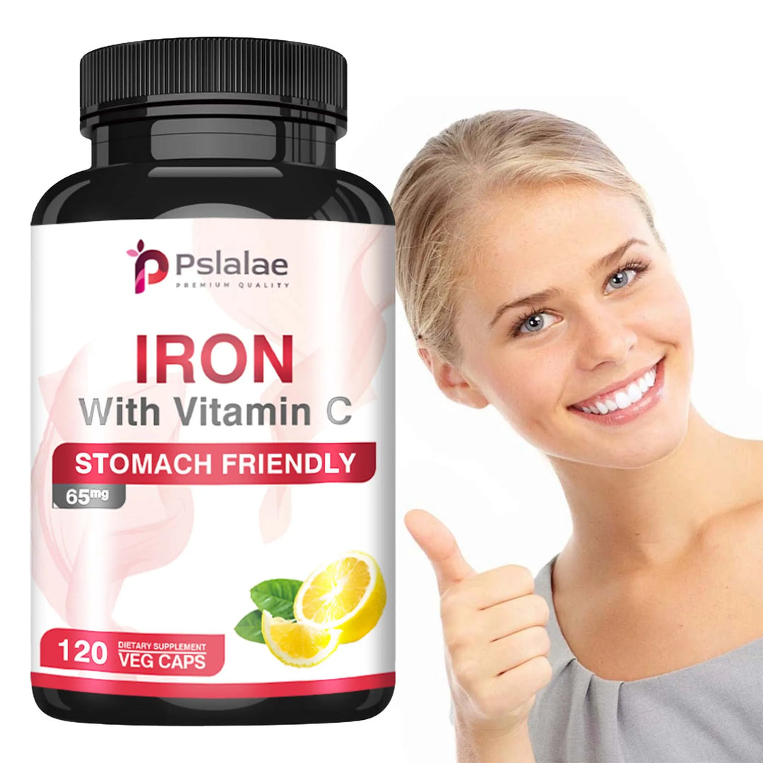 Iron and Vitamin C Supplements - Increase Energy, Improve Focus, and Improve Immune Function - 120 Capsules