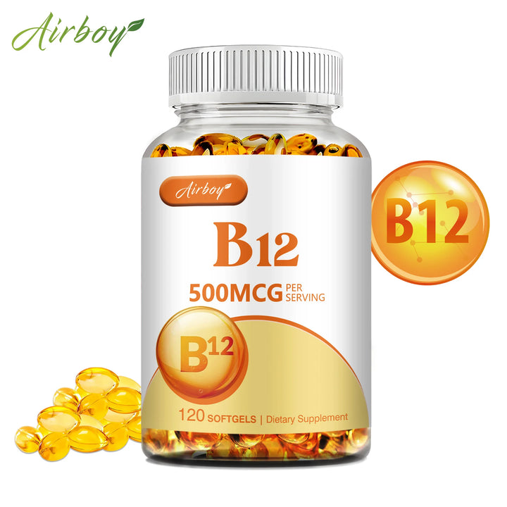 Vitamin B12 500mcg - Energy Metabolism, Support Nervous System, Sleep Health, Improve Mood - 120 Capsules