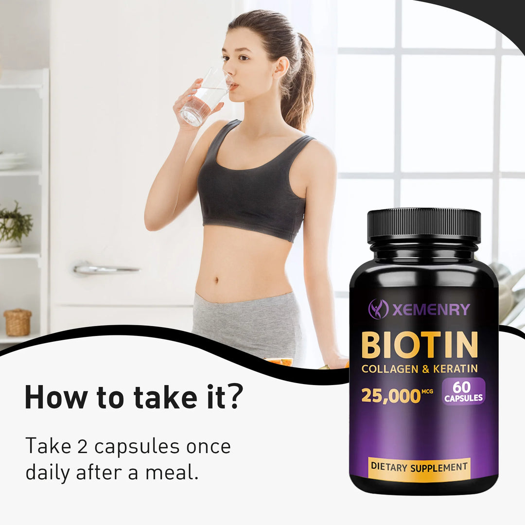 Biotin Capsules - With Hyaluronic Acid, Collagen & Keratin - for Hair, Skin, Nail Health - 60 Capsules