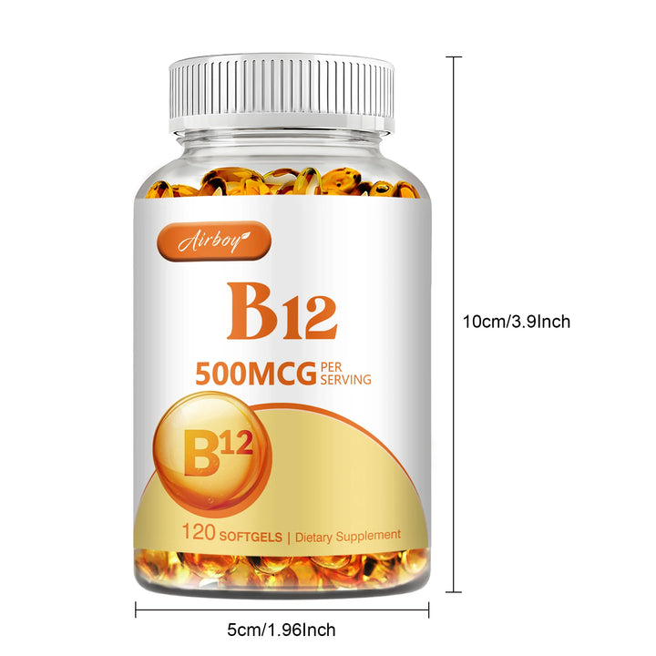 Vitamin B12 500mcg - Energy Metabolism, Support Nervous System, Sleep Health, Improve Mood - 120 Capsules