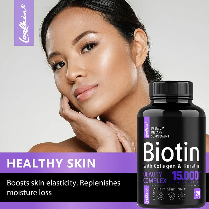 Biotin Collagen Capsules - Helps Enhance Healthy Hair, Skin, Nails, Antioxidant - 120 Capsules