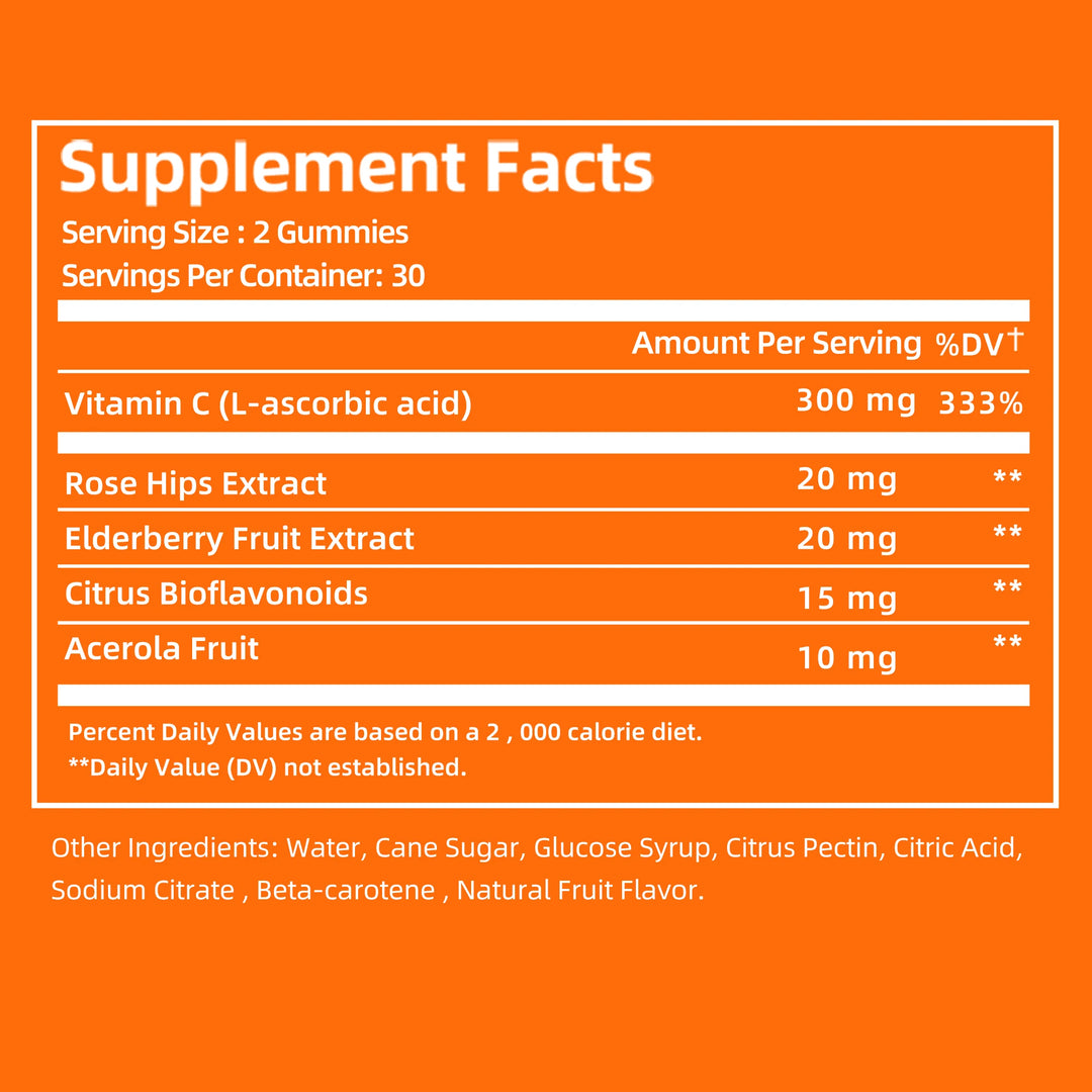 Vitamin C Gummies - Powerful Antioxidants for Skin Nutrition Health Immune Health Brighten Skin - 60 Gummies