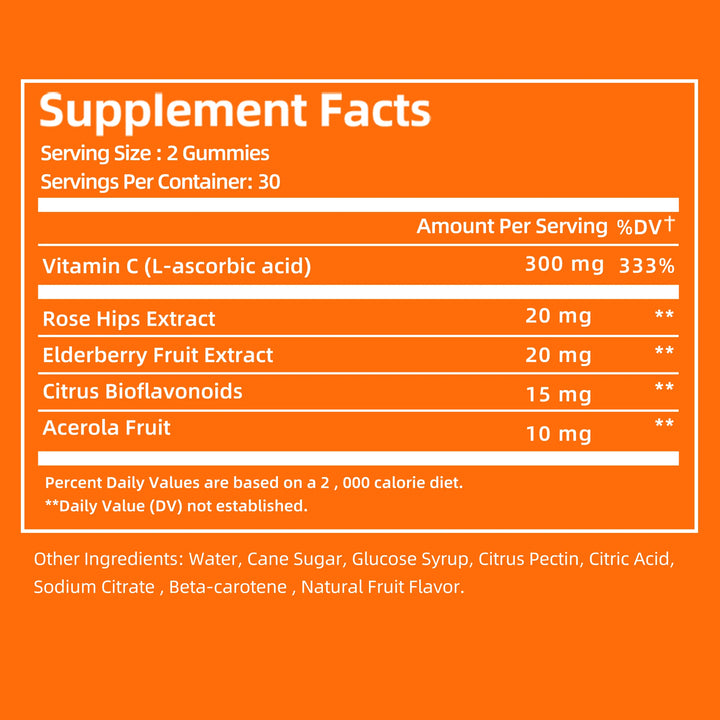 Vitamin C Gummies - Powerful Antioxidants for Skin Nutrition Health Immune Health Brighten Skin - 60 Gummies
