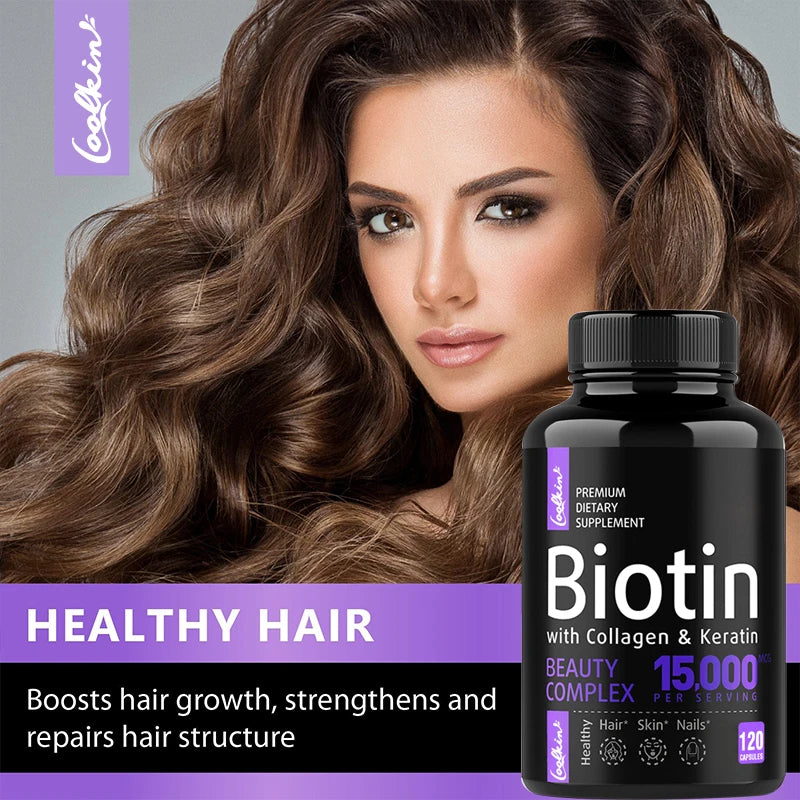 Biotin Collagen Capsules - Helps Enhance Healthy Hair, Skin, Nails, Antioxidant - 120 Capsules
