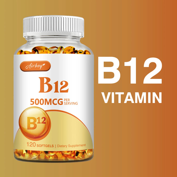 Vitamin B12 500mcg - Energy Metabolism, Support Nervous System, Sleep Health, Improve Mood - 120 Capsules