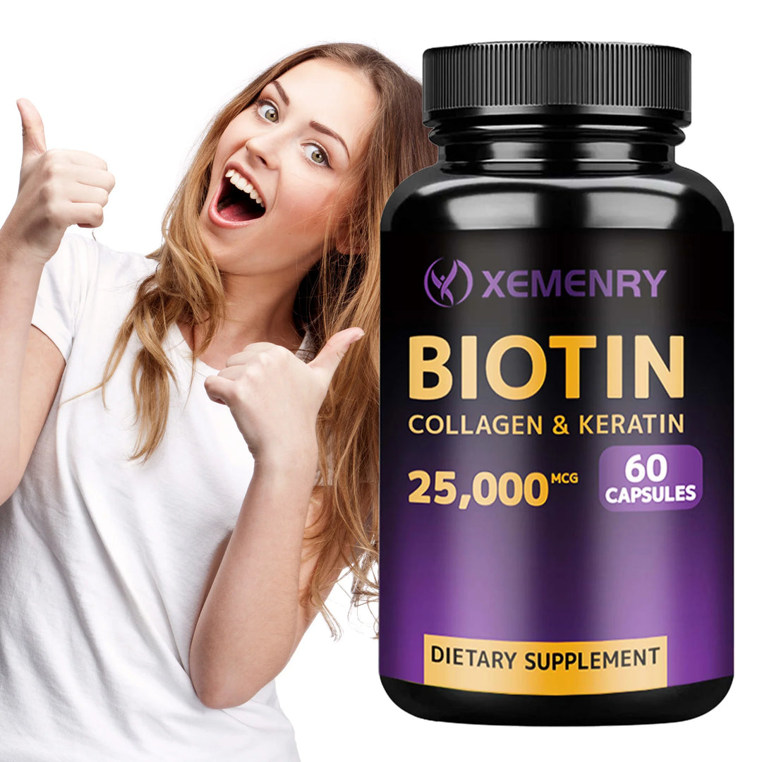 Biotin Capsules - With Hyaluronic Acid, Collagen & Keratin - for Hair, Skin, Nail Health - 60 Capsules