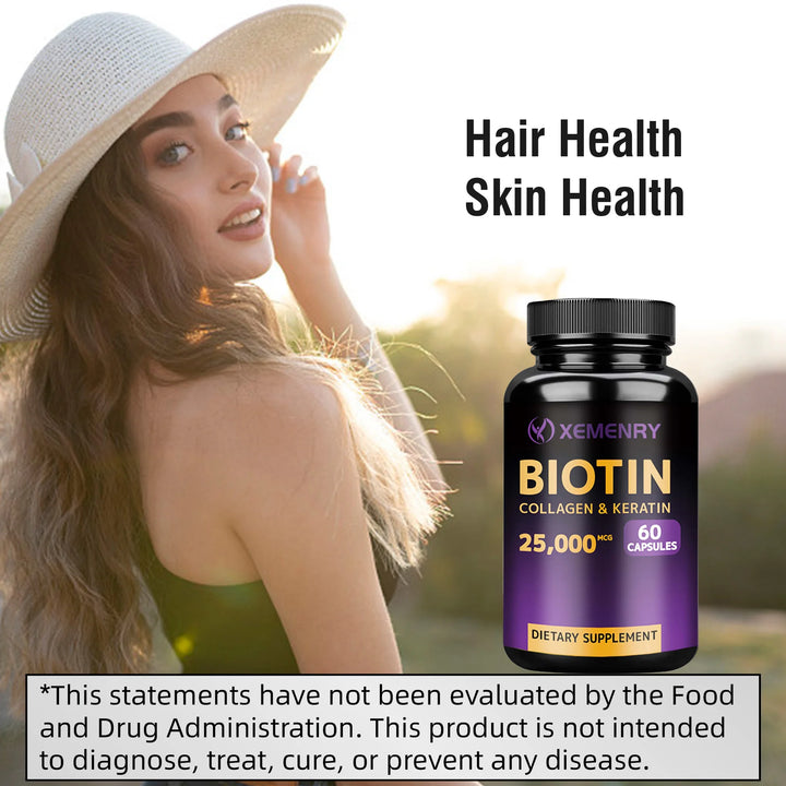 Biotin Capsules - With Hyaluronic Acid, Collagen & Keratin - for Hair, Skin, Nail Health - 60 Capsules