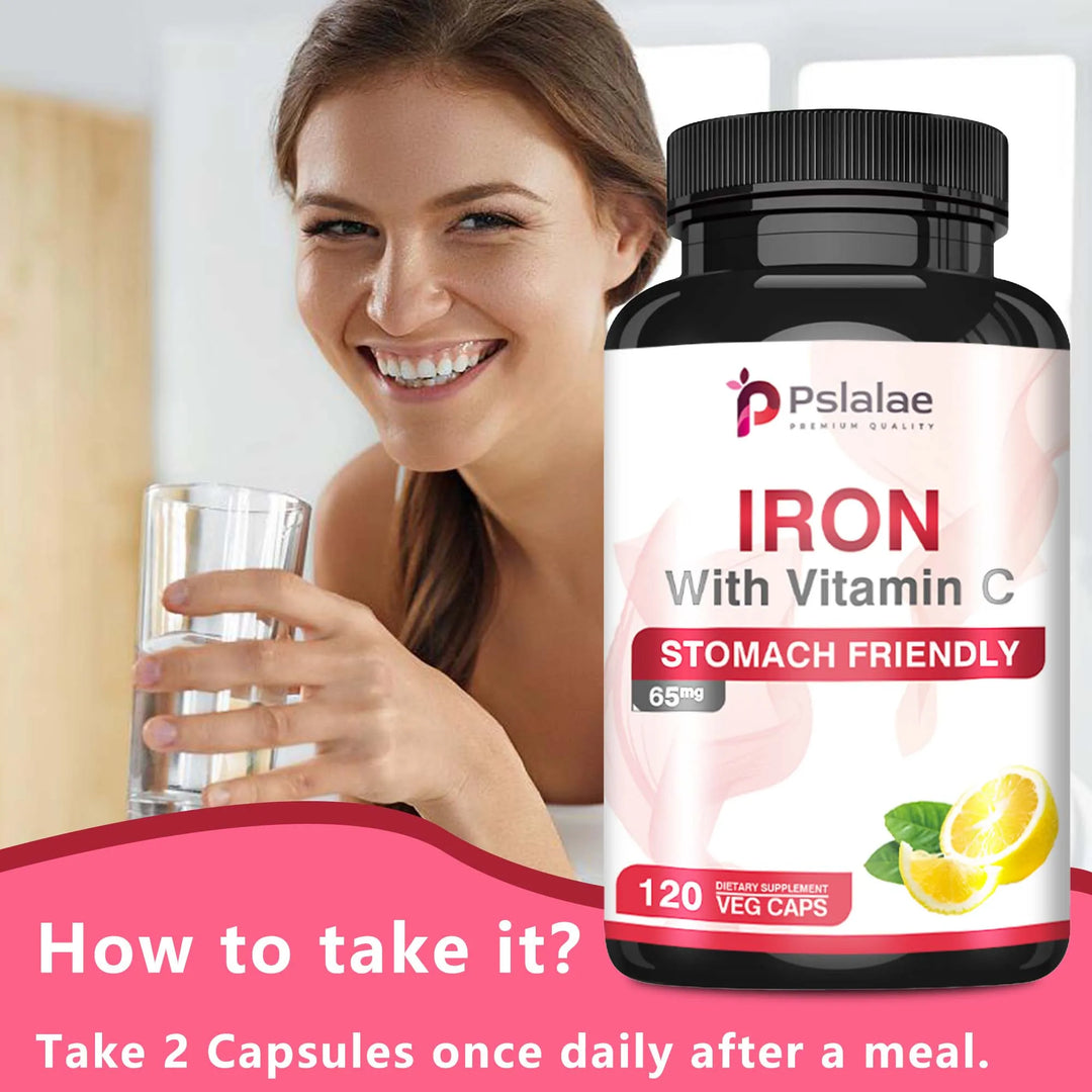 Iron and Vitamin C Supplements - Increase Energy, Improve Focus, and Improve Immune Function - 120 Capsules