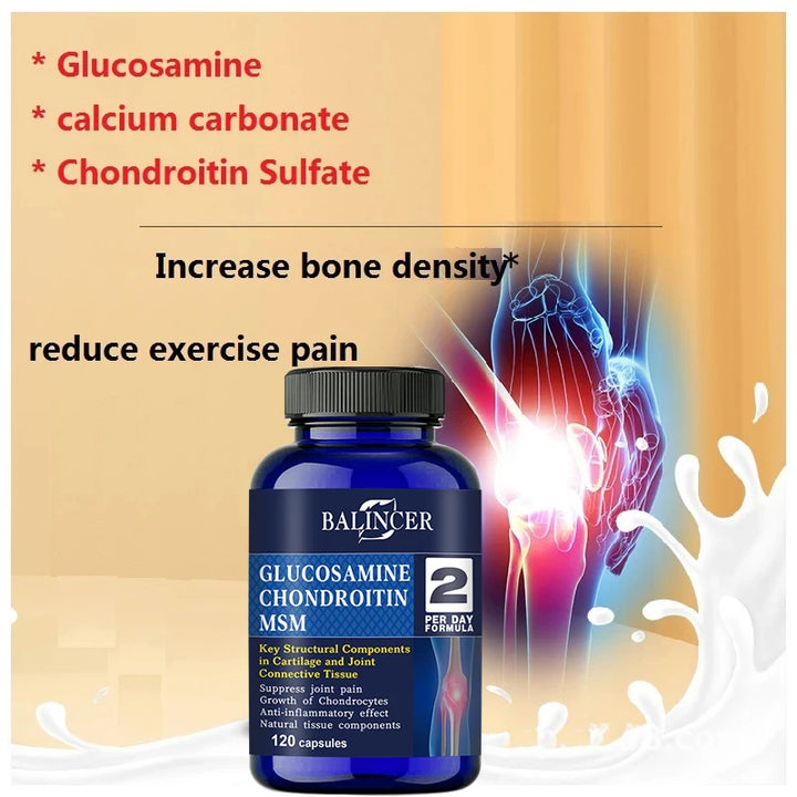 Glucosamine Chondroitin MSM Capsules, for Joint Health, Promotes Bone and Joint Mobility, Dietary Supplement