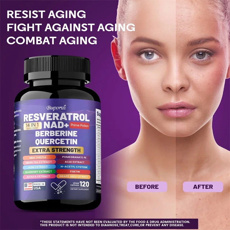 Resveratrol Nad+ Berberine, Quercetin - Improve Aging, Anti-oxidation, Regulate Metabolism, Protect Nerves