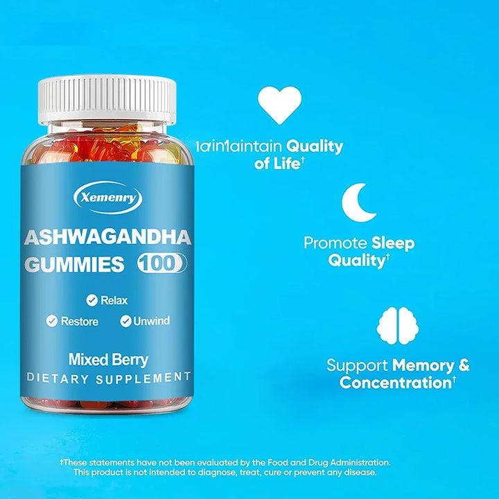 Ashwagandha Gummies - Relieve Stress, Improve Sleep, Improve Energy and Endurance, Muscle Mass, Boost Immunity