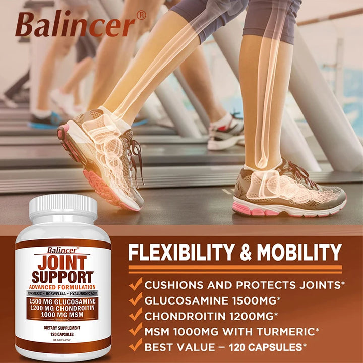 Balincer Glucosamine Chondroitin Msm with Turmeric Capsules, Supports Healthy Joint Structure, Function & Comfort, Non-GMO