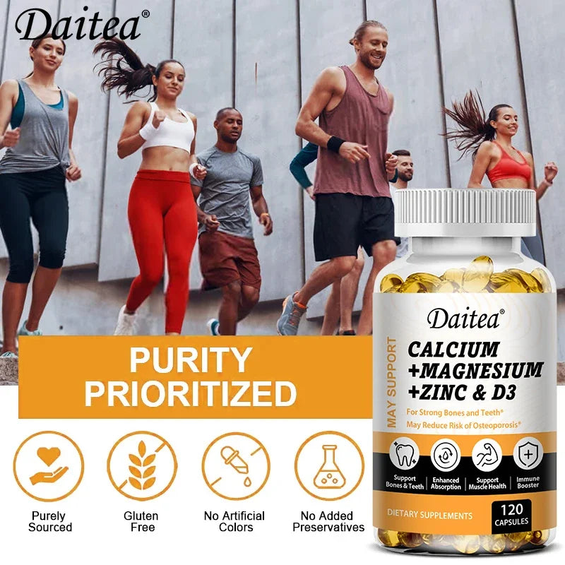 Daitea Calcium Magnesium Zinc Capsules Vitamin D3 helps support bones, teeth, heart, and enhance immune system function.