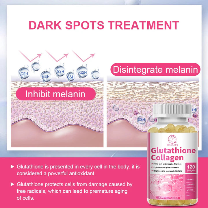 BBEEAAUU Collagen Glutathione Capsules Skin Whitening Supplement Antioxidant Support Liver Detoxification Improvement Skin Slack