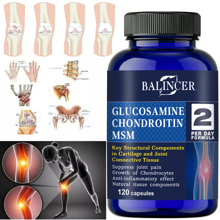 Glucosamine Chondroitin MSM Capsules, for Joint Health, Promotes Bone and Joint Mobility, Dietary Supplement