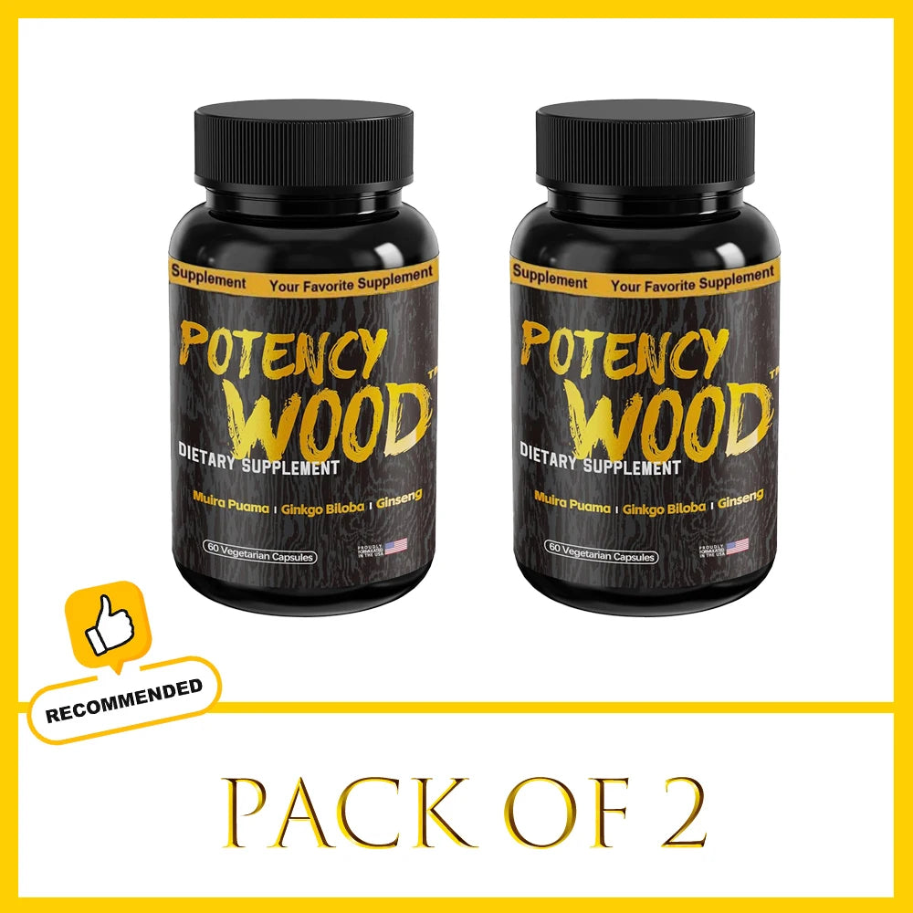 Potency Wood Vitality Boost Capsules - Energy, Libido, Focus Supplement - Ginseng Ashwagandha, Herbal Supplements 60 Capsules
