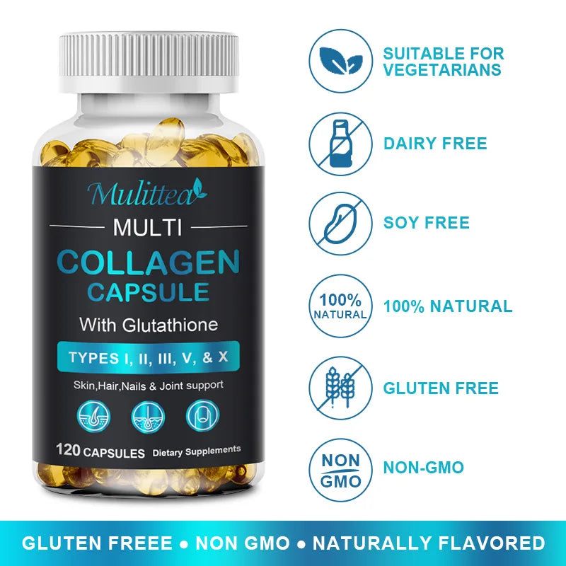 Mulittea Multiple collagen with Biotin Support Anti-aging Skin Hair Nails and Joints Health Antioxidant Skin Firming Support