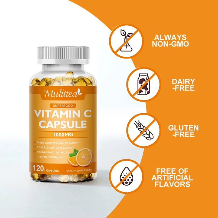 Mulittea Vitamin C 1000mg Rich In Antioxidant Helps Skin & nail and Hair Health Beauty Health Helper