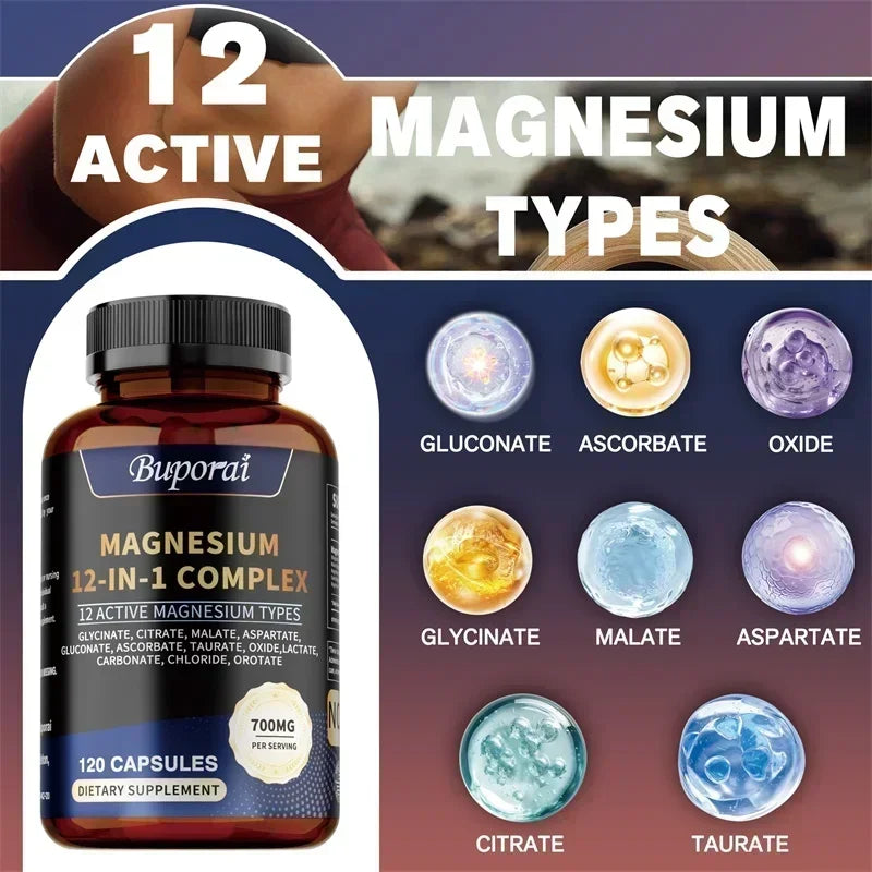 Magnesium 12-IN-1 Complex - Supports Heart and Bone Health, Aids Relaxation, Improves Muscle Strength, and Boosts Immunity