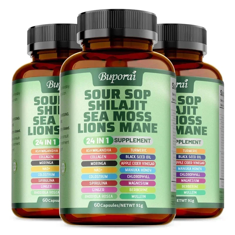 24-In-1 Soursop Supplement - Boosts Energy, Cell Support & Regeneration, Antioxidants, Improve Skin Health, Skin Vitality