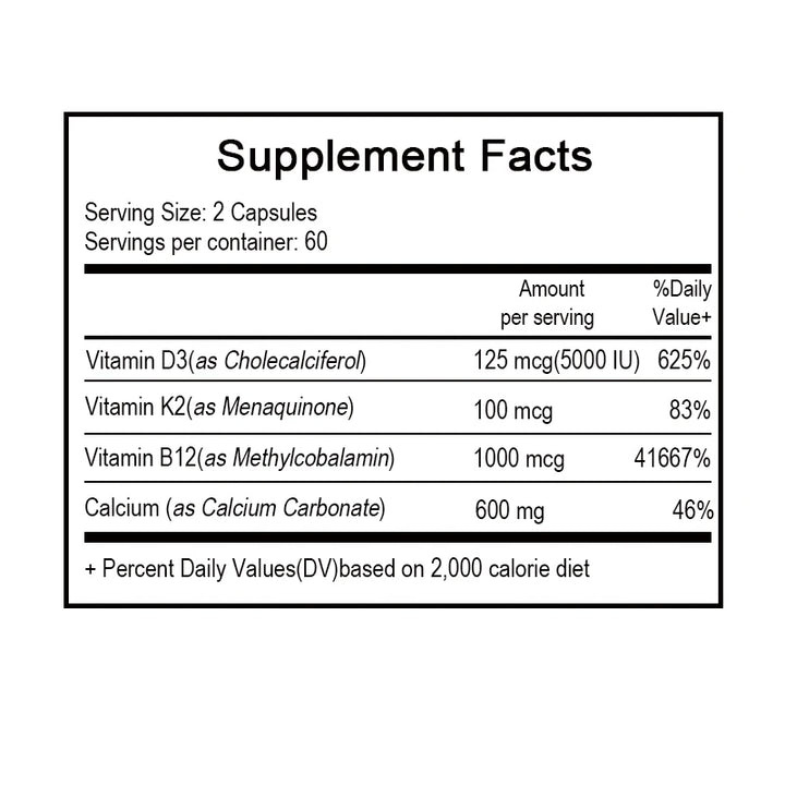 4-in-1 Calcium Supplement for Women and Men Bone and Heart Complex with Vitamin D3 K2, Calcium Supplement + Vitamin Calcium