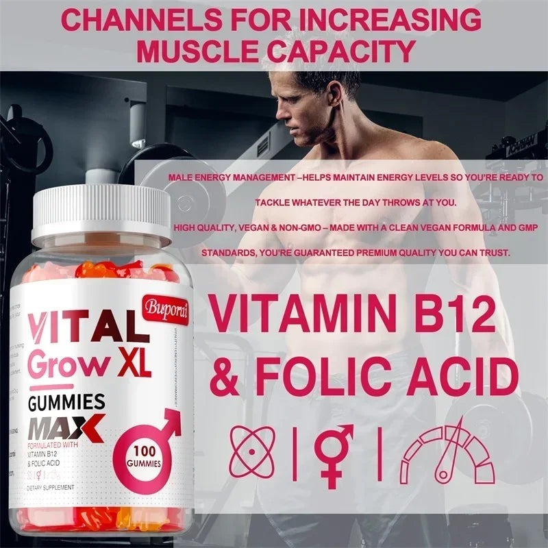 Vital Grow XL Male Gummies - Improve Energy, Endurance, Enhance Male Vitality and Energy, Promote Muscle Growth and Recovery