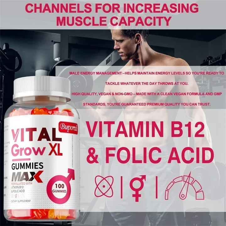 Vital Grow XL Male Gummies - Improve Energy, Endurance, Enhance Male Vitality and Energy, Promote Muscle Growth and Recovery