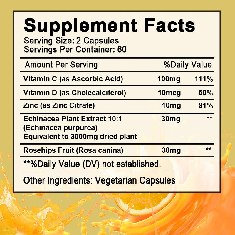 BEWORTHS Vitamin C with Zinc Capsules Vitamin C 100MG, Zinc 10 Mg, for Immune Support Powerful Antioxidant & Energy Production