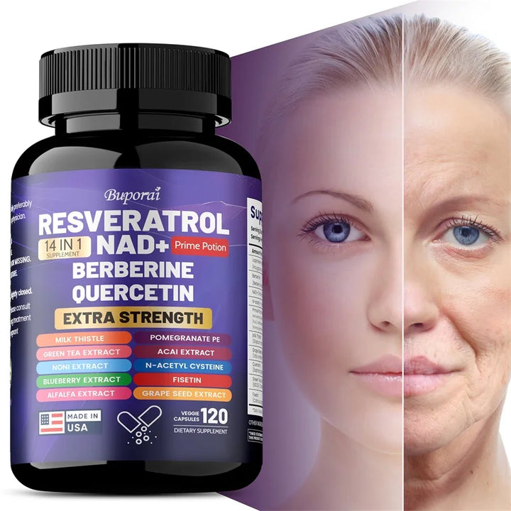 Resveratrol Nad+ Berberine, Quercetin - Improve Aging, Anti-oxidation, Regulate Metabolism, Protect Nerves