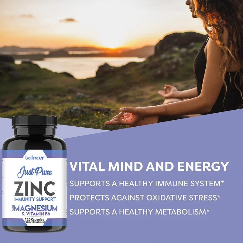 Zinc Supplements - Promotes Energy Production, Supports Immune System and Overall Health, Non-GMO, Gluten-Free