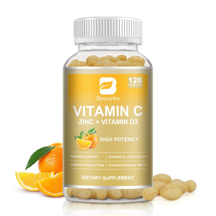 BEWORTHS Vitamin C with Zinc Capsules Vitamin C 100MG, Zinc 10 Mg, for Immune Support Powerful Antioxidant & Energy Production