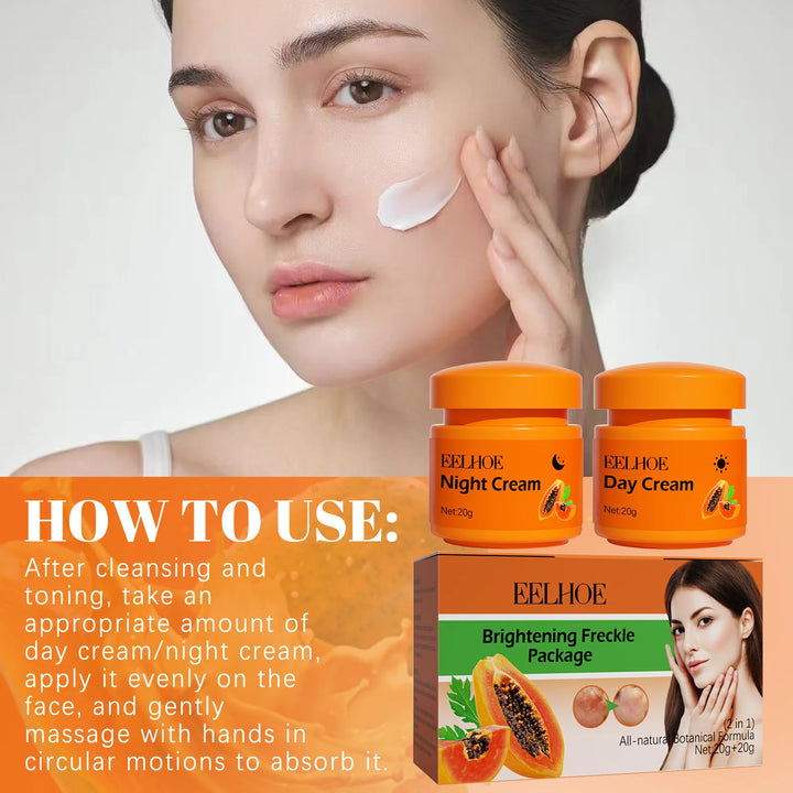 EELHOE Day Night Face Cream Papaya Day Night Even Skin Tone Corrector Removing Blemish Bleaching Nourishing Face Care Cream 1set