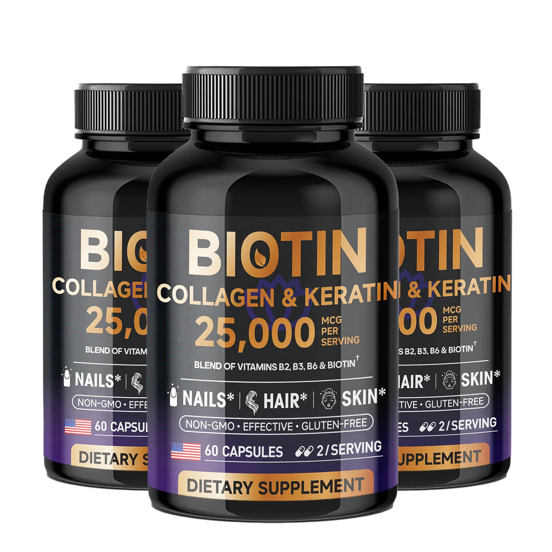 Biotin Collagen&Keratin 25000 mcg Vitamins B2, B3, B6 - Non-GMO Dietary Supplement for Hair Growth Support - USA Made - 60 caps