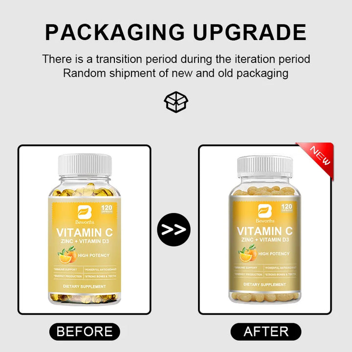 BEWORTHS Vitamin C with Zinc Capsules Vitamin C 100MG, Zinc 10 Mg, for Immune Support Powerful Antioxidant & Energy Production