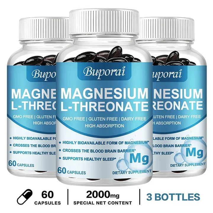 Magnesium L Threonate - Focus and Memory Enhancer, Supports Nerve Function, Muscle Strength, Bone and Joint Health