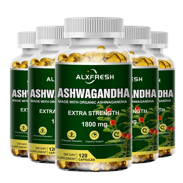 Alxfresh Pure Ashwagandha Root Extract Capsules 1800mg for Natural Mood, Stress, Focus, Brain, Energy , Sleep Health Support