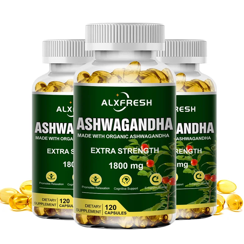 Alxfresh Pure Ashwagandha Root Extract Capsules 1800mg for Natural Mood, Stress, Focus, Brain, Energy , Sleep Health Support