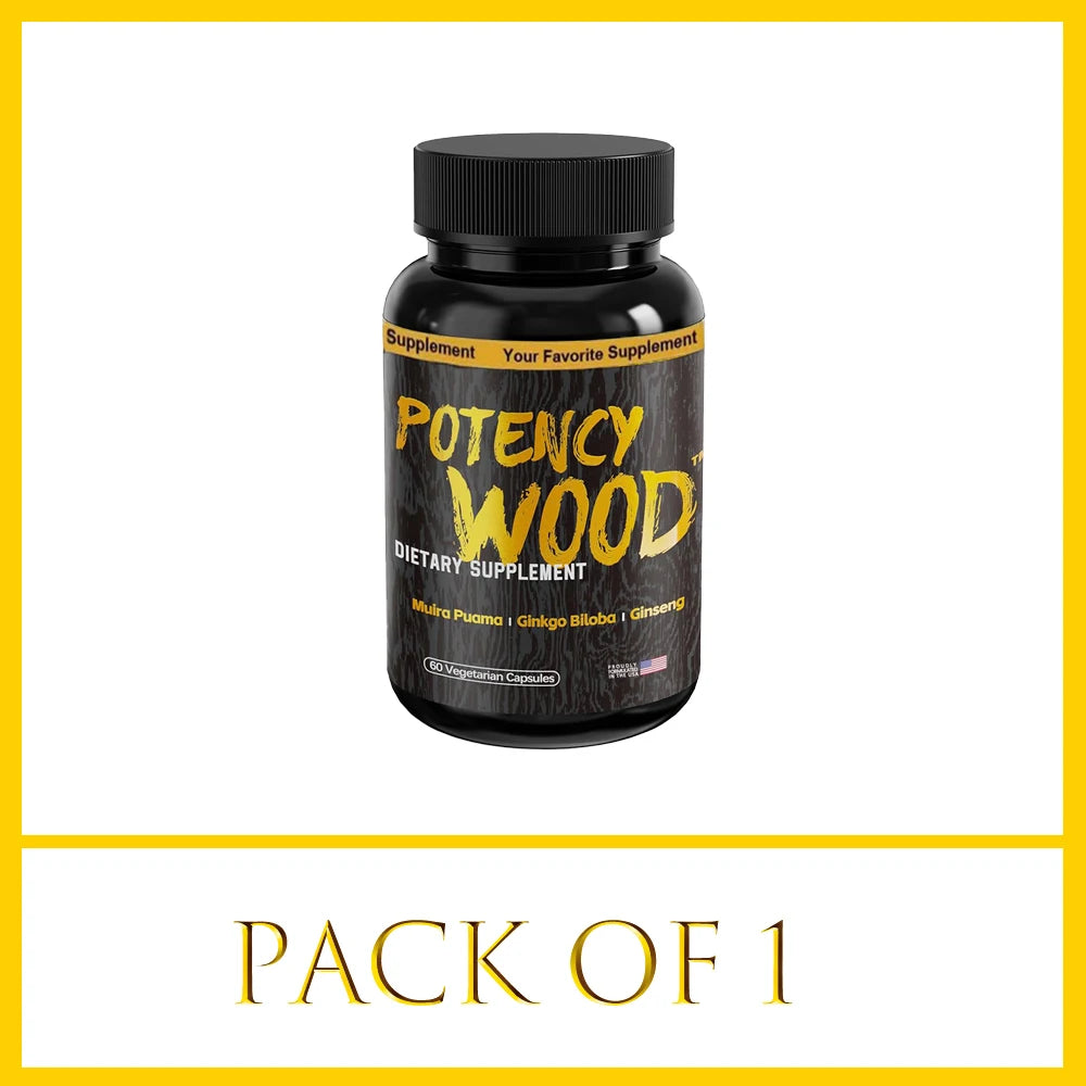 Potency Wood Vitality Boost Capsules - Energy, Libido, Focus Supplement - Ginseng Ashwagandha, Herbal Supplements 60 Capsules