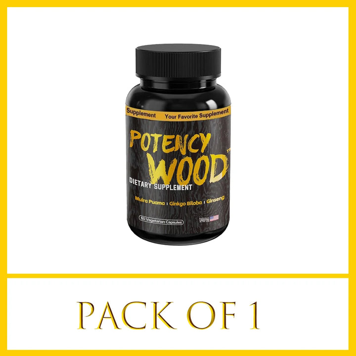 Potency Wood Vitality Boost Capsules - Energy, Libido, Focus Supplement - Ginseng Ashwagandha, Herbal Supplements 60 Capsules