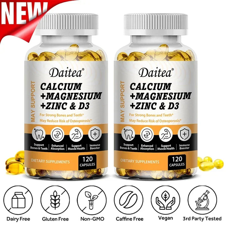 Daitea Calcium Magnesium Zinc Capsules Vitamin D3 helps support bones, teeth, heart, and enhance immune system function.