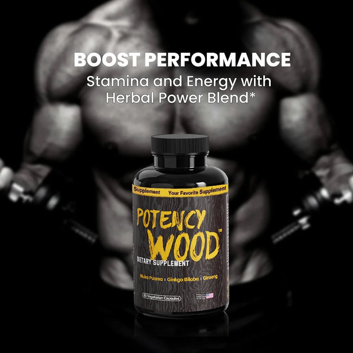 Potency Wood Vitality Boost Capsules - Energy, Libido, Focus Supplement - Ginseng Ashwagandha, Herbal Supplements 60 Capsules