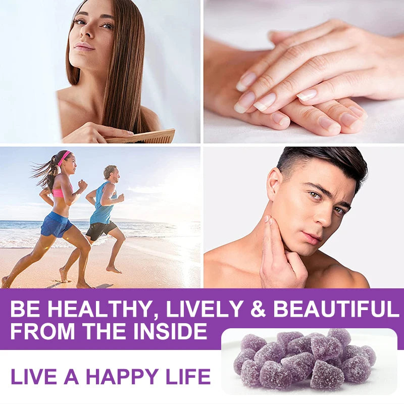 BEWORTHS Collagen Biotin Gummies Biotin for Hair Growth Strengthen Hair Roots & Nails Prevente Hair Loss Skin Care Beauty Health