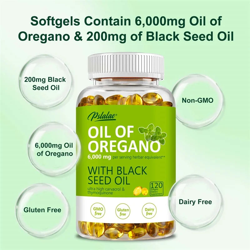 Oregano Oil Softgels 6000mg - with Black Seed Oil - Immune Support, Digestive Health, Antioxidant