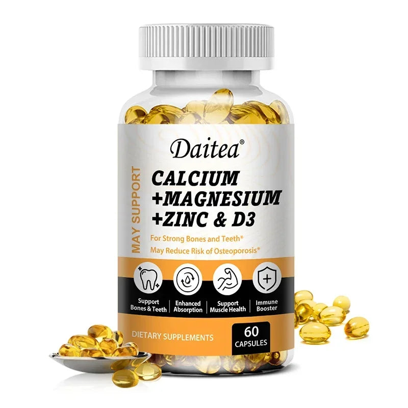 Daitea Calcium Magnesium Zinc Capsules Vitamin D3 helps support bones, teeth, heart, and enhance immune system function.