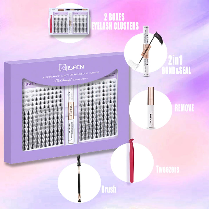 ISEEN DIY Eyelash Extension Kit Cluster Mix Eyelashes Full Set Lashes ...