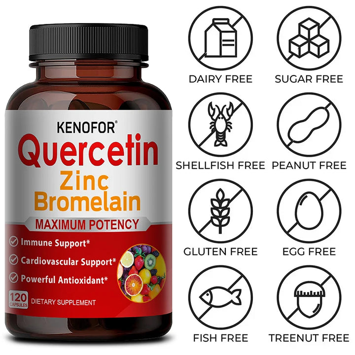 Quercetin Supplements, Containing Bromelain and Zinc, Anti-aging, Immune Support, Improved Digestion, Cardiovascular Health
