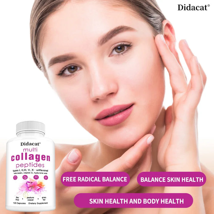 Multi-Collagen Peptides Supplement - Skin, Hair, Nails, Bone and Joint Health, Immunity, Free Radical Balance, Non-GMO