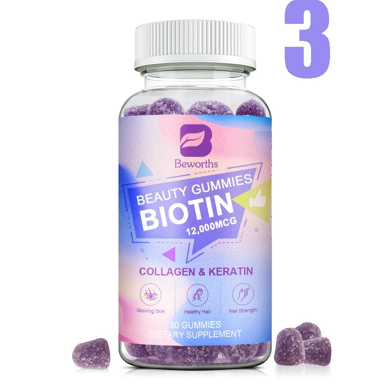 BEWORTHS Collagen Biotin Gummies Biotin for Hair Growth Strengthen Hair Roots & Nails Prevente Hair Loss Skin Care Beauty Health