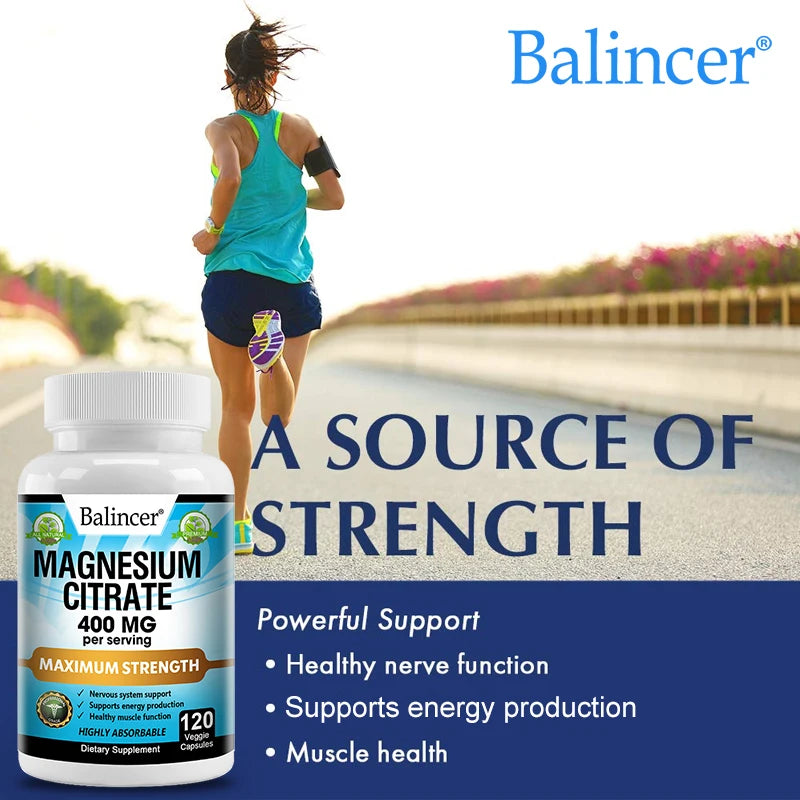 Balincer Magnesium Citrate Supplement, Supports Muscles, Nervous System, Relieves Fatigue, Supports Bone and Heart Health